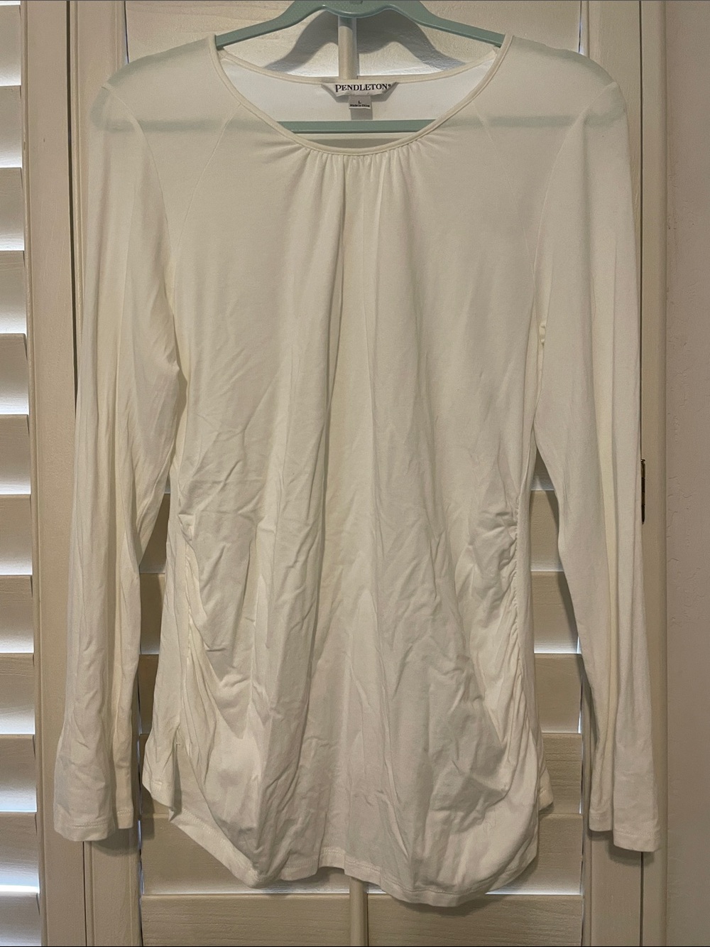 Pendleton Cream Long Sleeve Scoop-Neck Top with Gather Detail